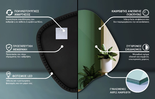 Organsko ogledalo z LED osvetlitvijo 68x67 cm