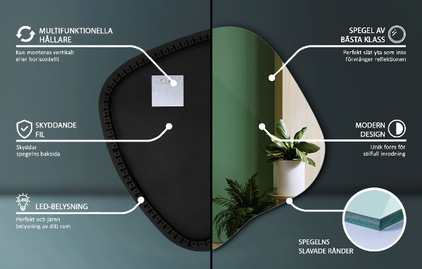 Organsko ogledalo z LED osvetlitvijo 77x77 cm