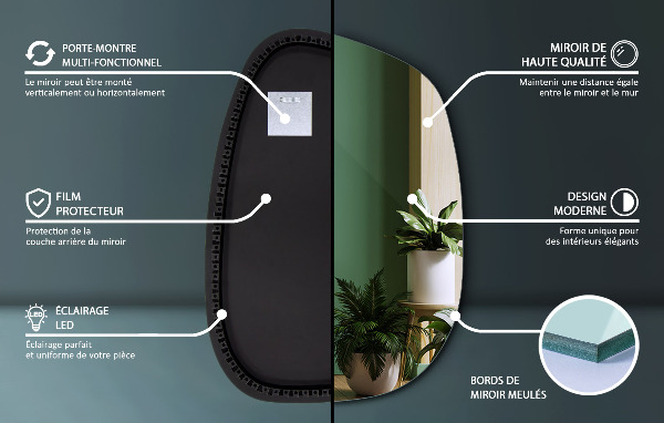 Asimetrično ogledalo packa z led osvetlitvijo 55x38 cm