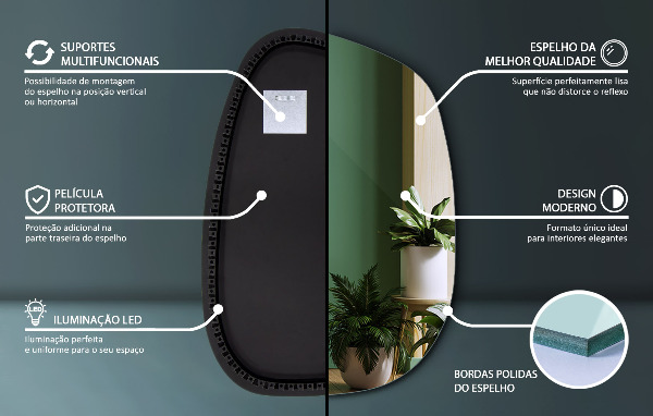 Asimetrično ogledalo packa z led osvetlitvijo 55x38 cm