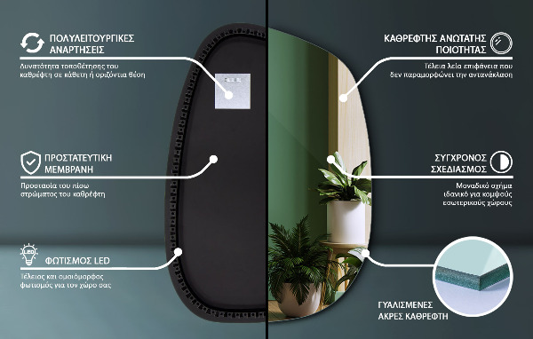 Asimetrično ogledalo packa z led osvetlitvijo 55x38 cm