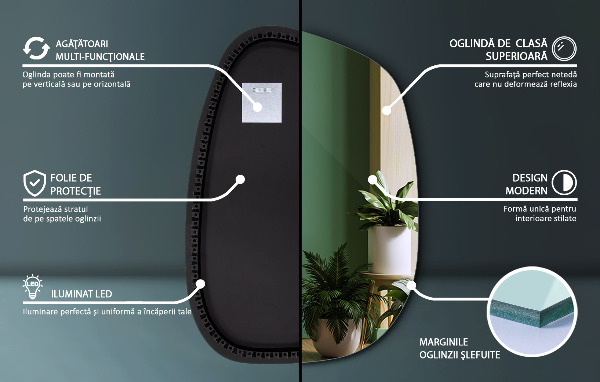 Asimetrično ogledalo packa z led osvetlitvijo 68x47 cm