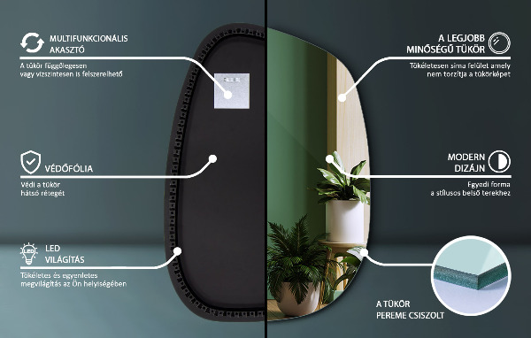 Asimetrično ogledalo packa z led osvetlitvijo 68x47 cm