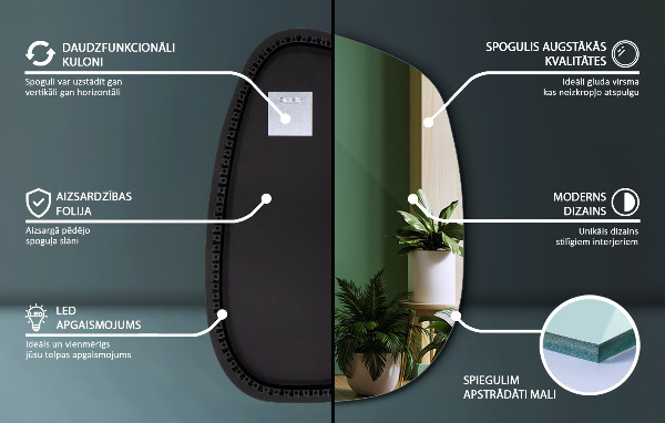 Asimetrično ogledalo packa z led osvetlitvijo 79x57 cm