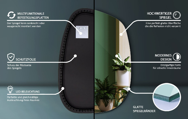 Asimetrično ogledalo packa z led osvetlitvijo 91x66 cm