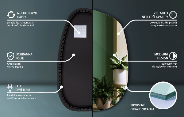 Asimetrično ogledalo packa z led osvetlitvijo 91x66 cm