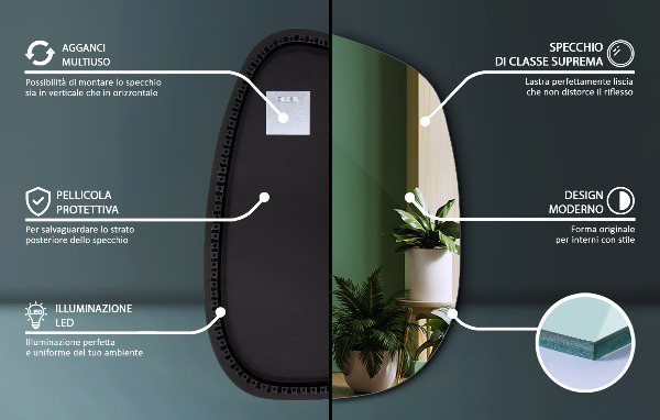 Asimetrično ogledalo packa z led osvetlitvijo 91x66 cm