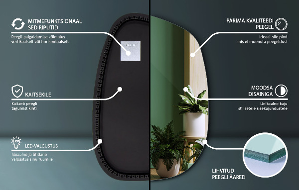 Asimetrično ogledalo packa z led osvetlitvijo 91x66 cm