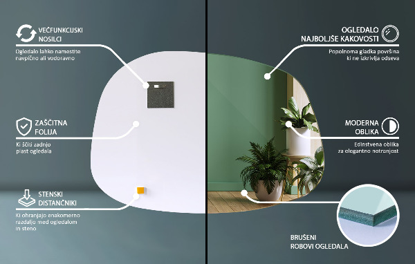 Asimetrično ogledalo v obliki packe 68x47 cm