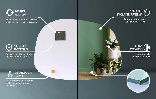 Asimetrično ogledalo v obliki packe 79x57 cm