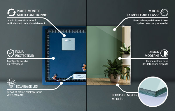 Pravokotno led ogledalo za zid 100x70 cm