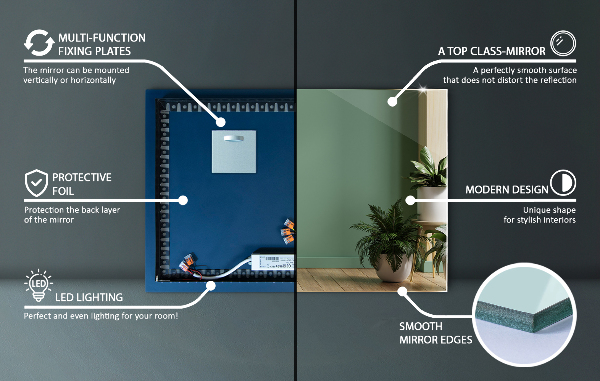 Pravokotno led ogledalo 60x40 cm