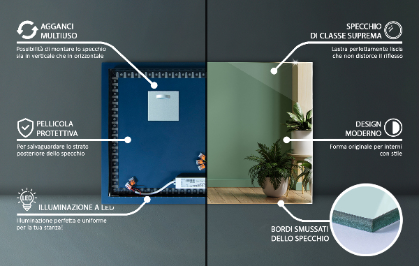 Pravokotno led ogledalo 60x40 cm