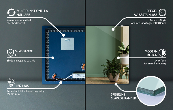 Pravokotno ogledalo z lučko 70x50 cm