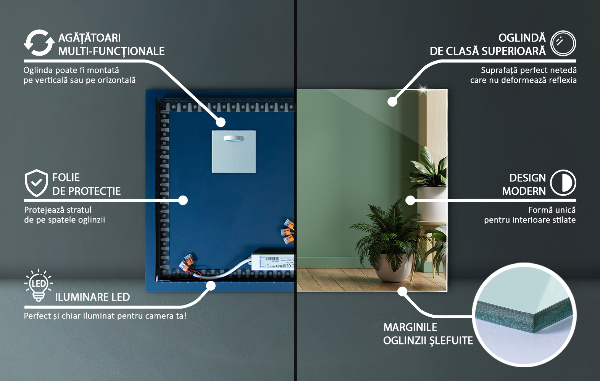 Pravokotno ogledalo z lučko 70x50 cm