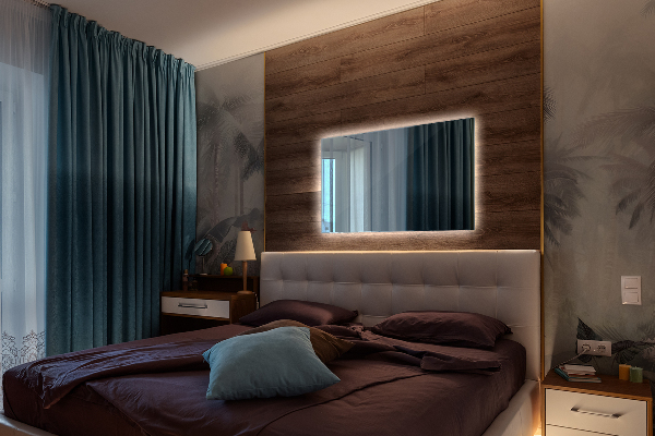 Pravokotno stensko ogledalo z led osvetlitvijo 80x60 cm