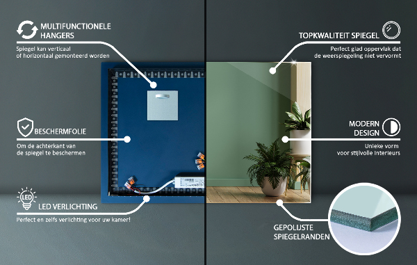 Pravokotno stensko ogledalo z led osvetlitvijo 80x60 cm