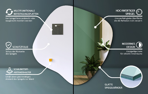 Ogledalo asimetrično v obliki packe izvirnik 77x77 cm