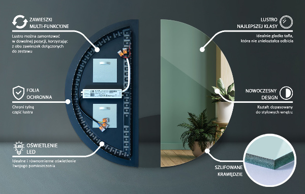 Ogledalo polkrožno z led osvetlitvijo 40x80 cm