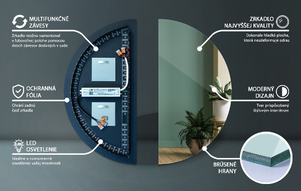 Led ogledalo polkrožno 50x100 cm