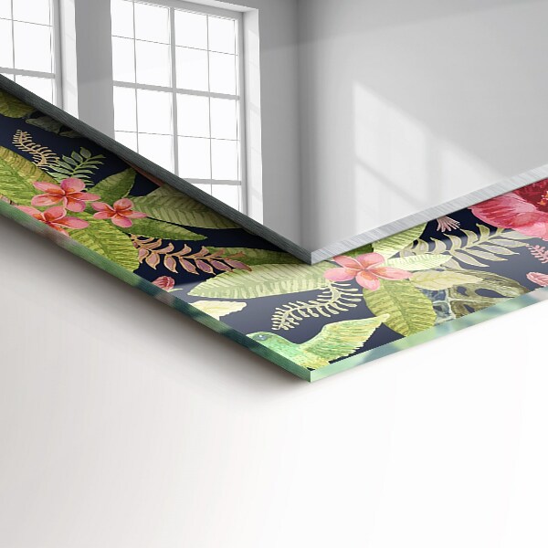 Ogledalo s potiskanim okvirjem Cvetovi in ptice