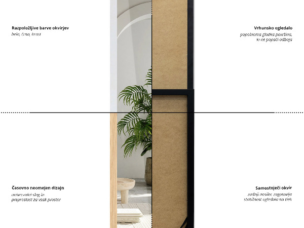 Črno stoječe ogledalo 36x156 cm