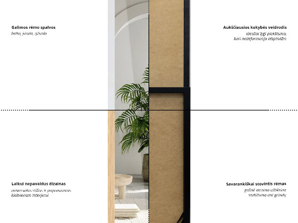 Črno stoječe ogledalo 36x156 cm