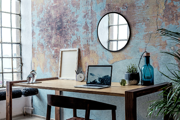 Okroglo stensko ogledalo za spalnico s crnim okvirom fi 80 cm