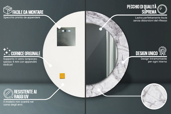 Ogledalo s potiskanim okvirjem Beli marmor