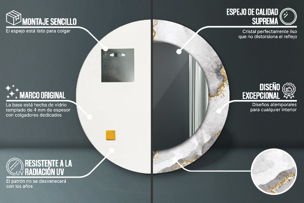 Ogledalo s potiskanim okvirjem Belo marmornato zlato