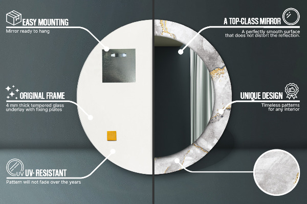 Ogledalo s potiskanim okvirjem Belo marmornato zlato