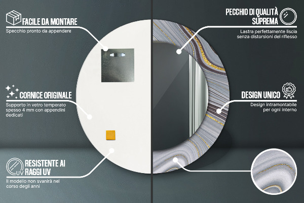 Ogledalo z okrasnim okvirjem Siv marmor