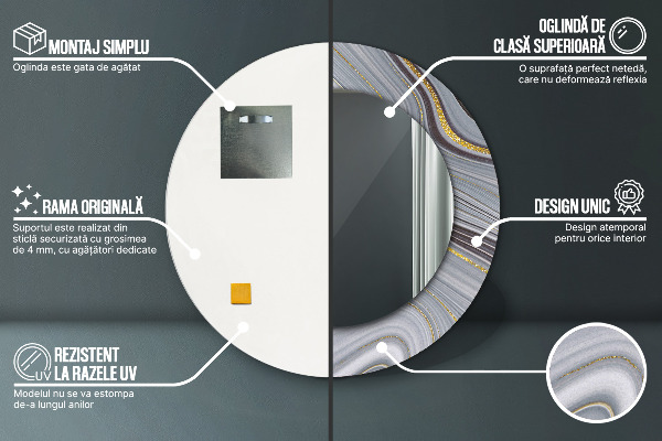 Ogledalo z okrasnim okvirjem Siv marmor