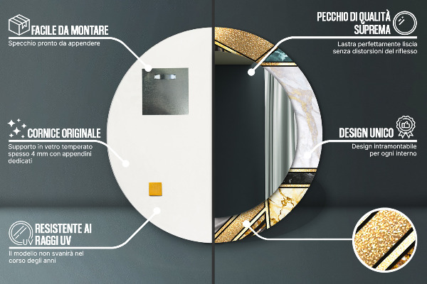 Ogledalo z okrasnim okvirjem Agat in zlati marmor