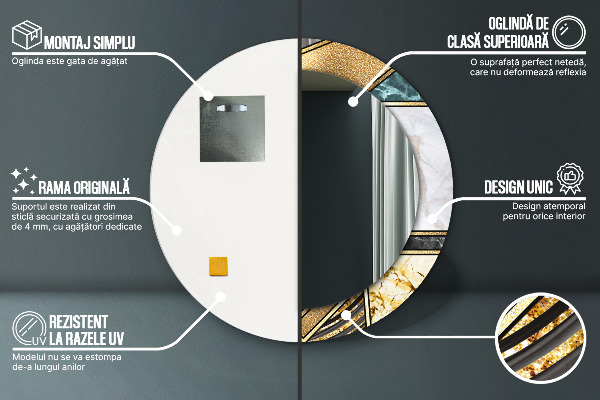 Ogledalo z okrasnim okvirjem Agat in zlati marmor