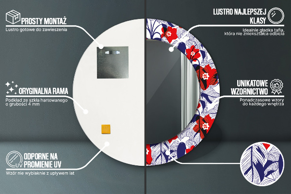 Ogledalo z okrasnim okvirjem Filodendron in rdeče cvetje