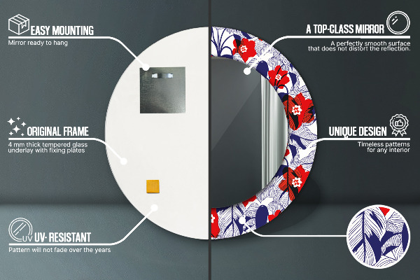 Ogledalo z okrasnim okvirjem Filodendron in rdeče cvetje