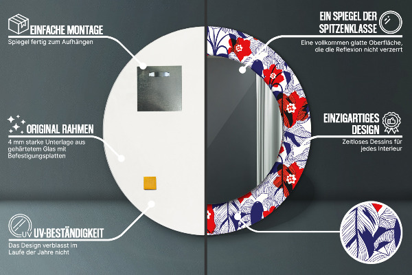 Ogledalo z okrasnim okvirjem Filodendron in rdeče cvetje