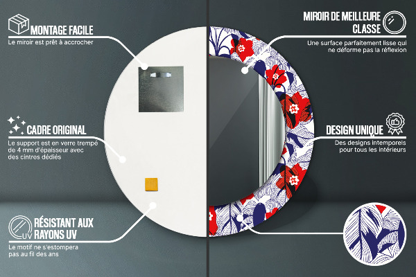 Ogledalo z okrasnim okvirjem Filodendron in rdeče cvetje