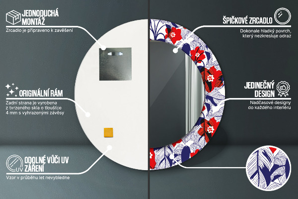 Ogledalo z okrasnim okvirjem Filodendron in rdeče cvetje