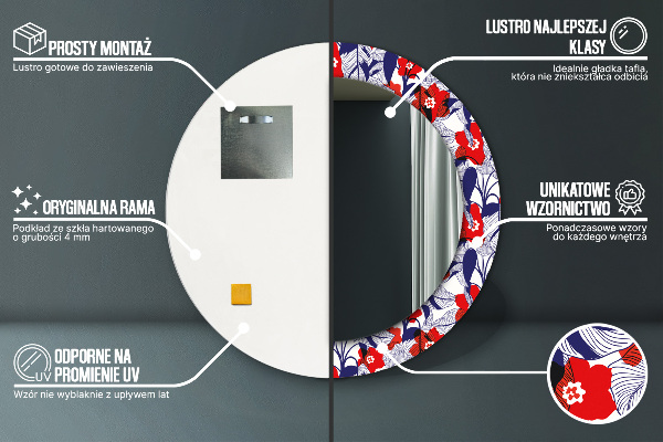 Ogledalo z okrasnim okvirjem Filodendron in rdeče cvetje