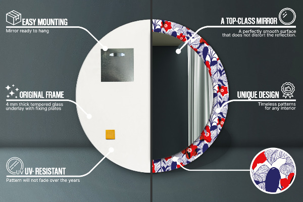 Ogledalo z okrasnim okvirjem Filodendron in rdeče cvetje