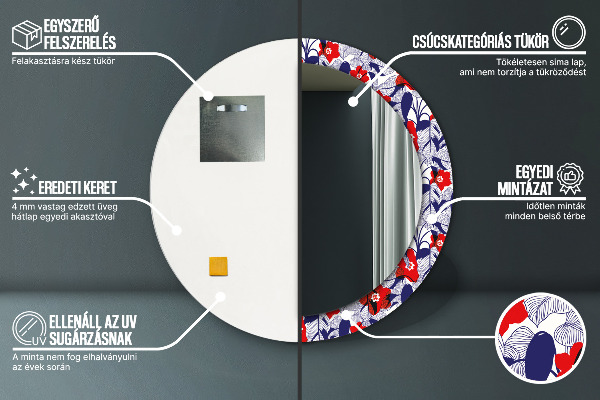 Ogledalo z okrasnim okvirjem Filodendron in rdeče cvetje