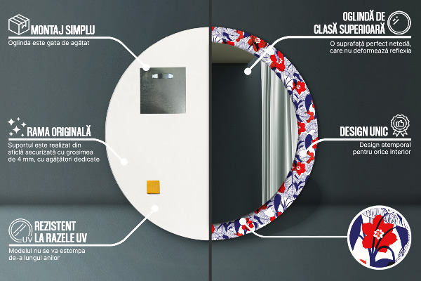 Ogledalo z okrasnim okvirjem Filodendron in rdeče cvetje