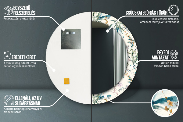 Ogledalo s potiskanim okvirjem Akvarelni cvetovi