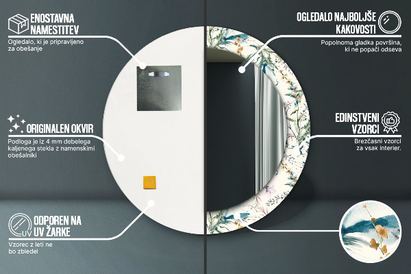 Ogledalo s potiskanim okvirjem Akvarelni cvetovi