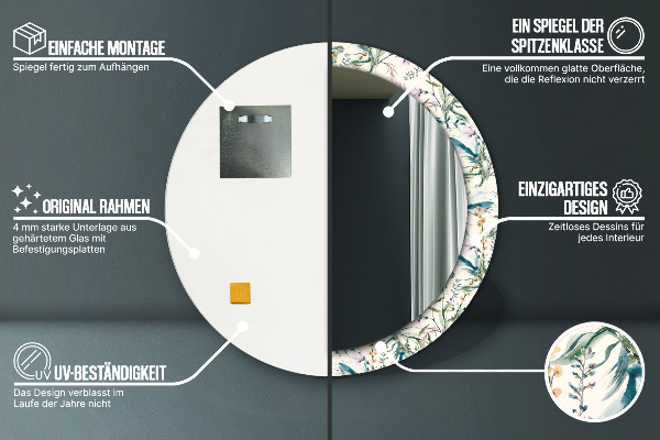 Ogledalo s potiskanim okvirjem Akvarelni cvetovi