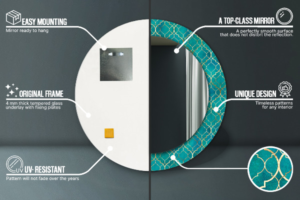 Ogledalo s potiskanim okvirjem Zelena in zlata sestava