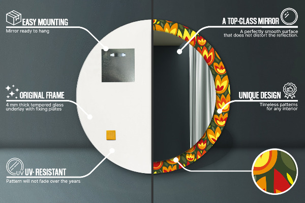 Ogledalo s potiskanim okvirjem Retro tulipani