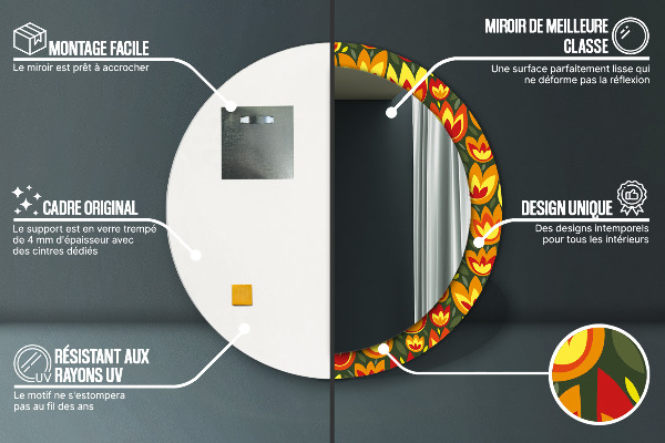 Ogledalo s potiskanim okvirjem Retro tulipani